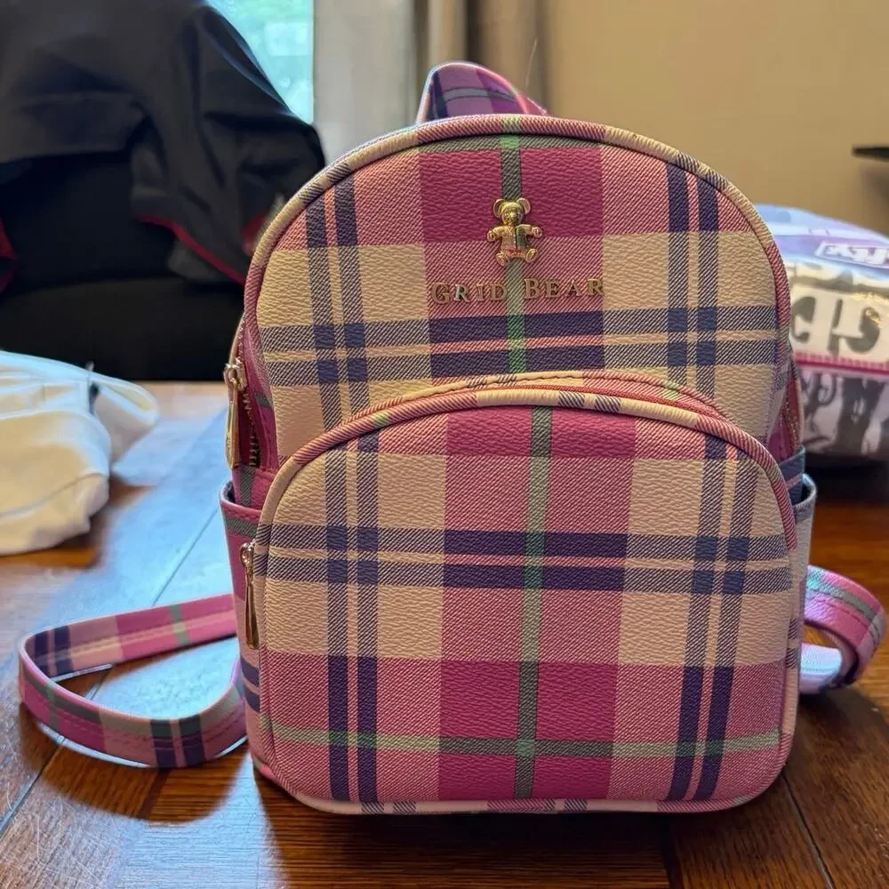 Circus by Sam Edelman Grid Bear Pink Plaid Mini Backpack Tartan Cute New